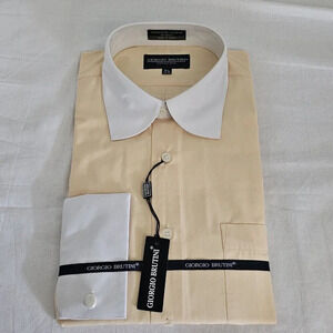 VTG M Giorgio Brutini Mens Shirt Cream White Collar French Cuff Long Sleeve